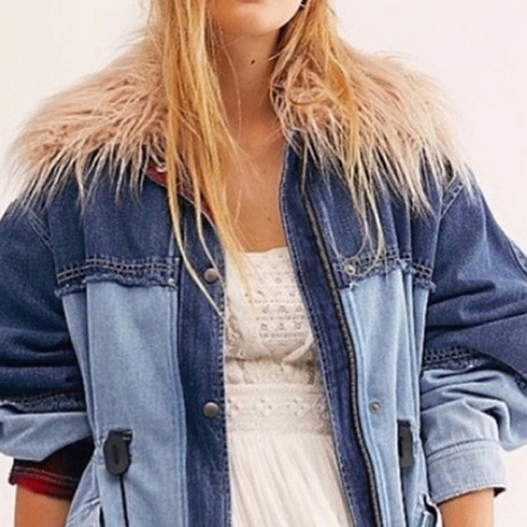 NWT🦋 Free People Days To Come Parka Fur Denim Button Jacket Coat, Small - Picture 3 of 11